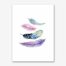 Pink and Mint Feathers Art Print