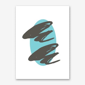 Teal Oval with Brown Scribbles Art Print