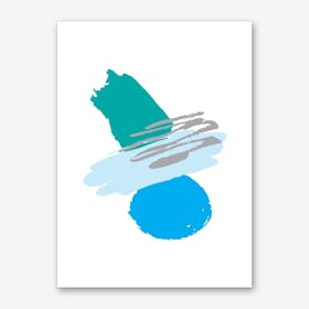 Teal and Blue Abstract Paint Shapes Art Print
