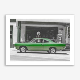 Vintage America Green Car Art Print