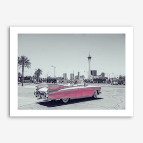 Vintage America Retro Pink Car Art Print