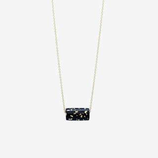 Gold Necklace - Black & Specks Tube Bead Pendant