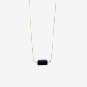 Gold Necklace - Tube & Black Bead Pendant