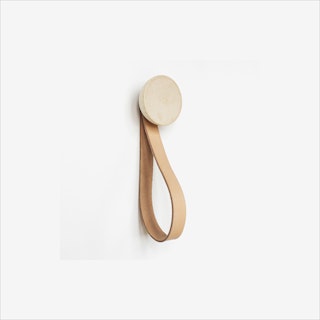 Round Beech Wood Wall Hook with Leather Strap