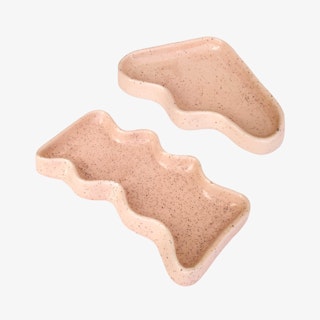 Ceramic Curved Wave Trinket Trays - Peach - Set of 2
