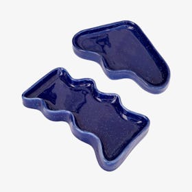 Ceramic Wave Trinket Trays - Blue - Set of 2