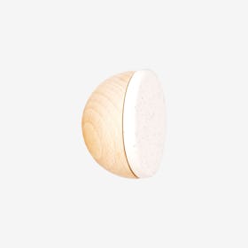 Round Wall Coat Hook / Knob - White Sand - Beech Wood & Ceramic