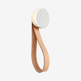 Round Wall Coat Hook / Hanger with Strap - White Sand - Beech Wood & Ceramic