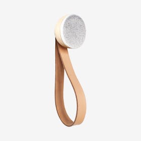 Round Wall Coat Hook / Hanger with Strap - Grey Sand - Beech Wood & Ceramic