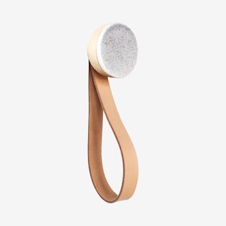 Round Wall Coat Hook / Hanger with Strap - Grey Sand - Beech Wood & Ceramic