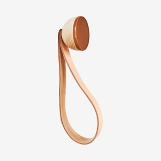 Round Wall Coat Hook / Hanger with Strap - Terracotta Orange - Beech Wood & Ceramic