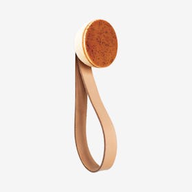 Round Wall Coat Hook / Hanger with Strap - Terracotta Orange / Black Specks - Beech Wood & Ceramic