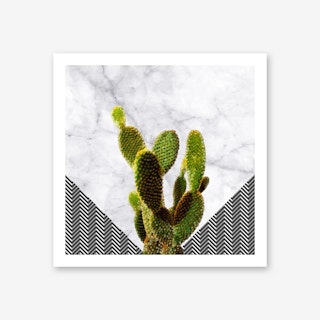 Cactus on White Marble and Zigzag Wall Art Print