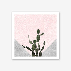 Cactus on Concrete and Pink Persian Mosaic Mandala Wall Art Print