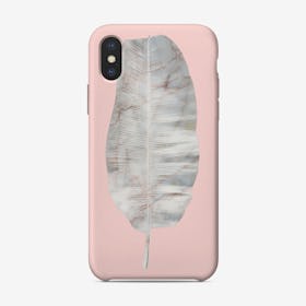 White Marble Banana Leaf on Pink Wall iPhone Case