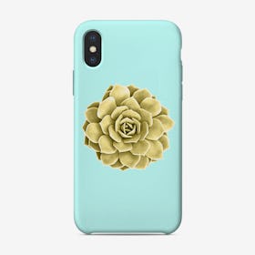 Yellow Succulent Plant on Teal iPhone Case