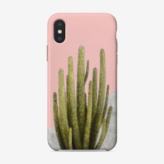 Cactus on Pink and Grey Marble Wall iPhone Case