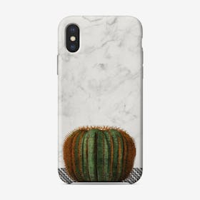 Cactus Ball on White Marble and Zigzag Wall iPhone Case
