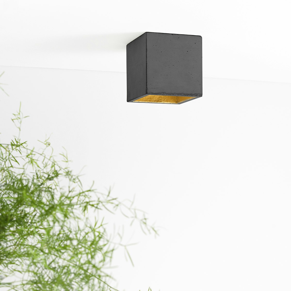 Concrete Ceiling Light Cubic B7 In Dark Grey And Gold