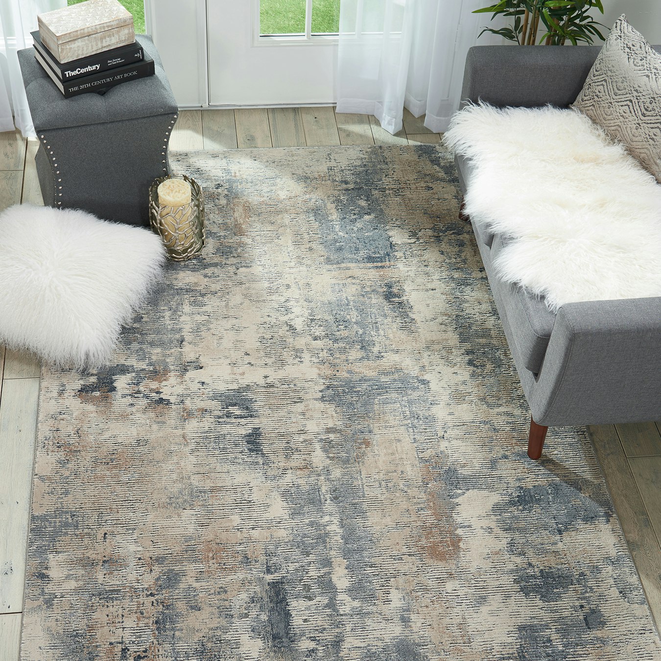 Rustic Textures Grey Rug by Nourison UK