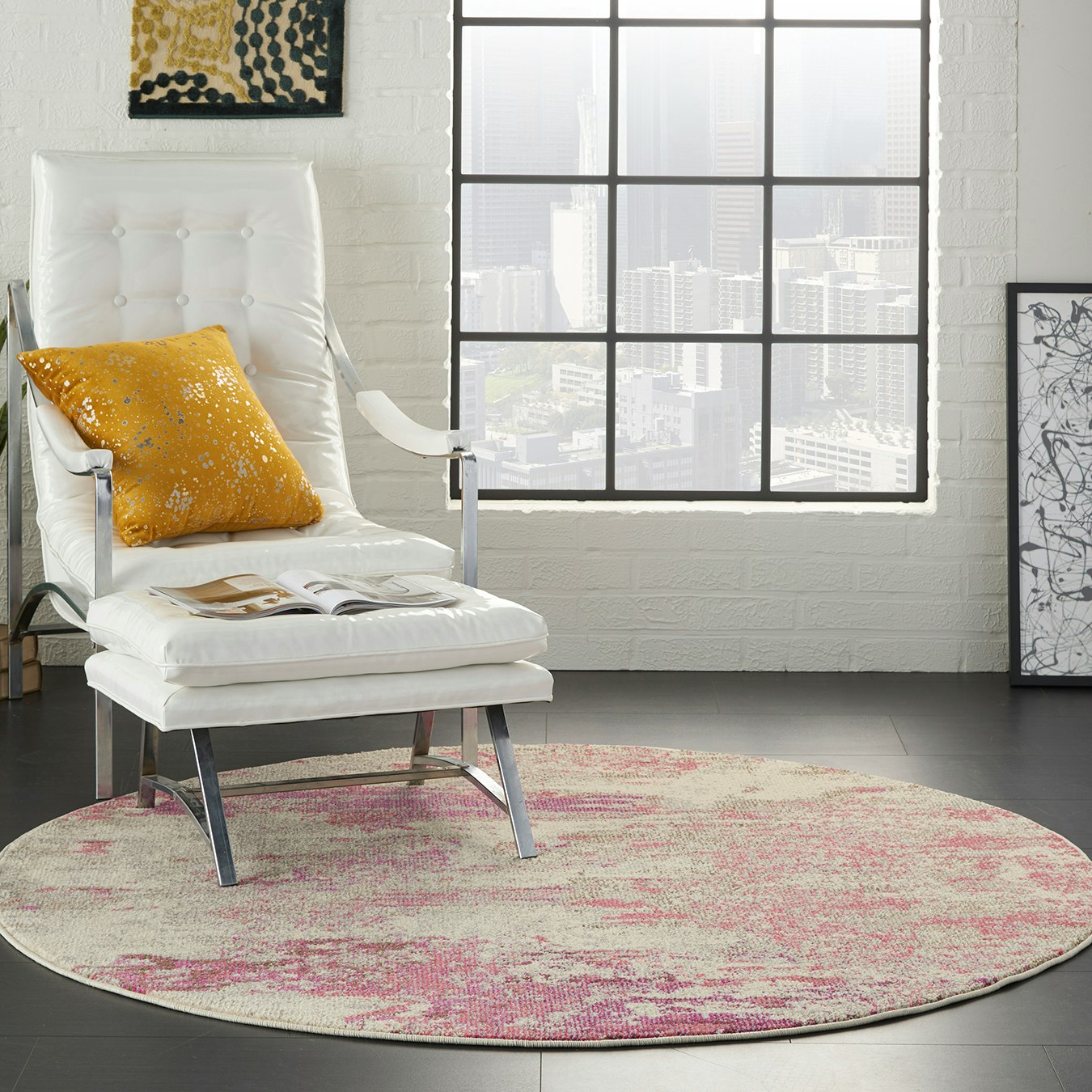 Celestial Round Rug - Ivory / Pink by Nourison UK