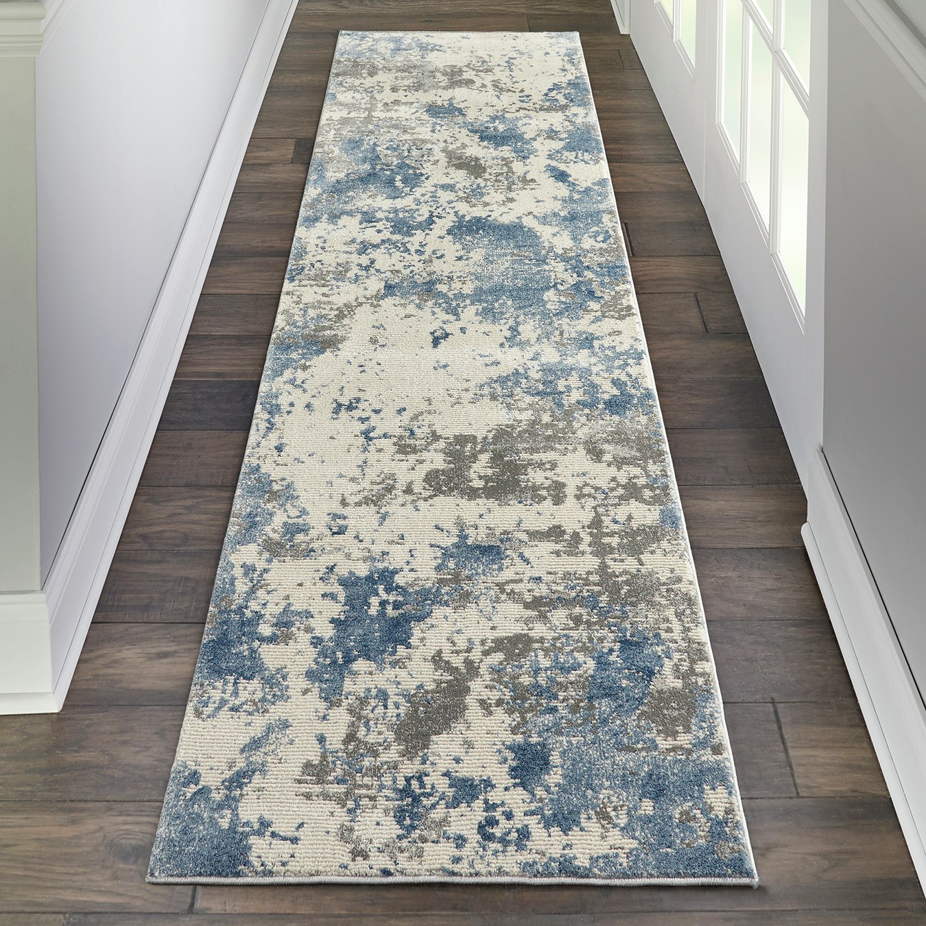 Rustic Textures Runner Rug - Grey / Blue by Nourison UK
