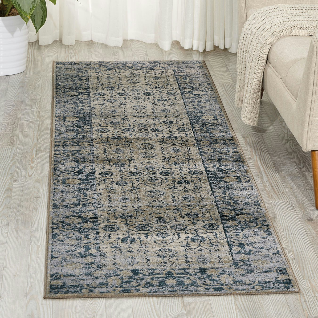 Malta Runner Rug - Ivory / Blue by Nourison UK