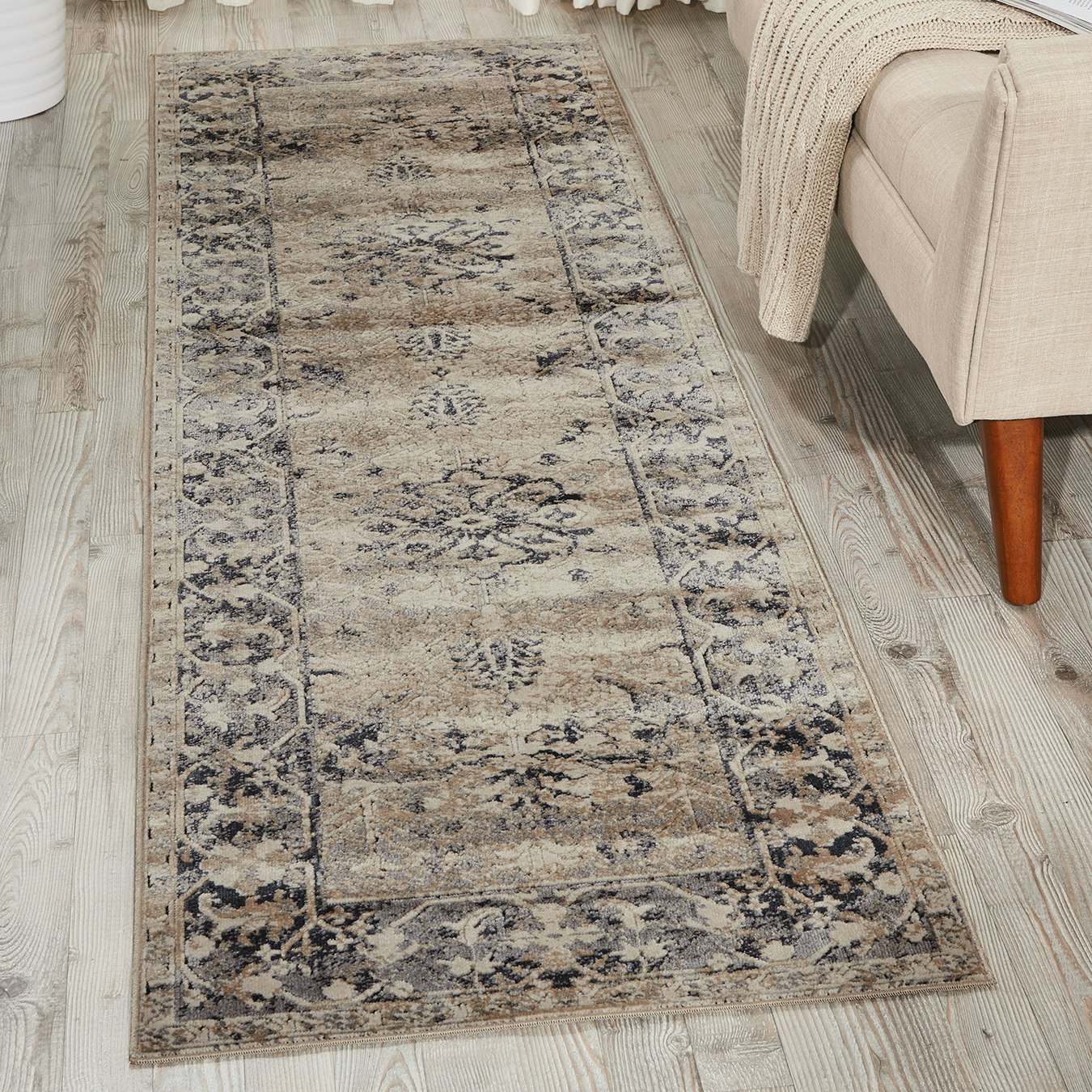 Malta Runner Rug - Ivory / Blue - Abstract by Nourison UK