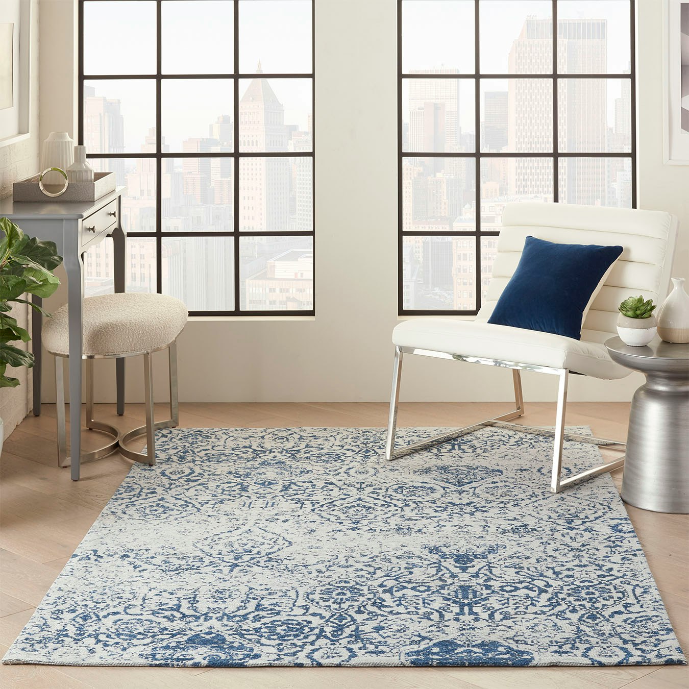 Damask Area Rug - Blue by Nourison UK