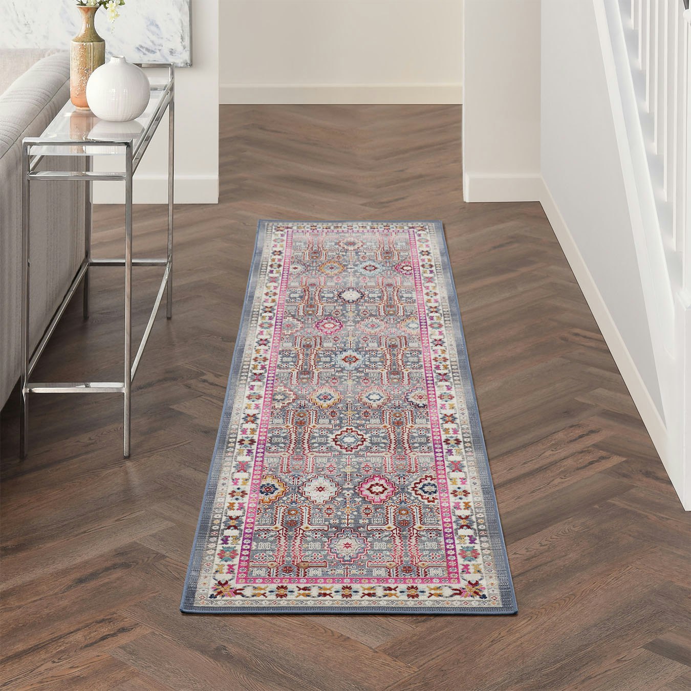 Vintage Kashan Runner Rug - Grey / Multicoloured by Nourison UK
