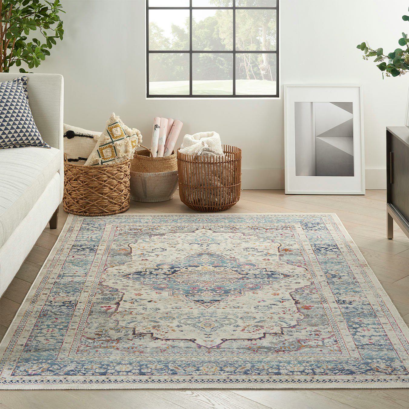 Vintage Kashan Area Rug - Ivory / Blue by Nourison UK