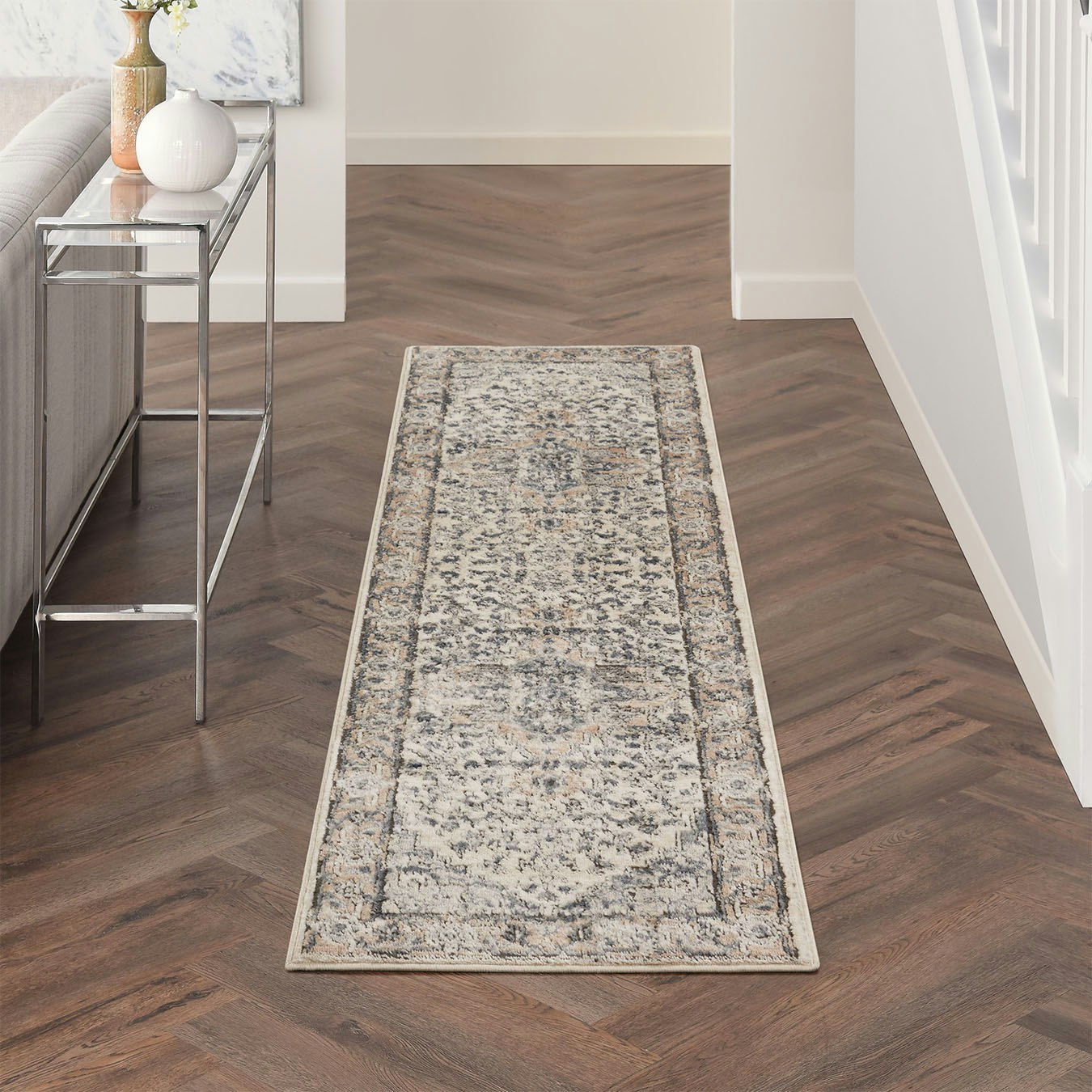 Quarry Runner Rug - Ivory / Grey - Oriental by Nourison UK
