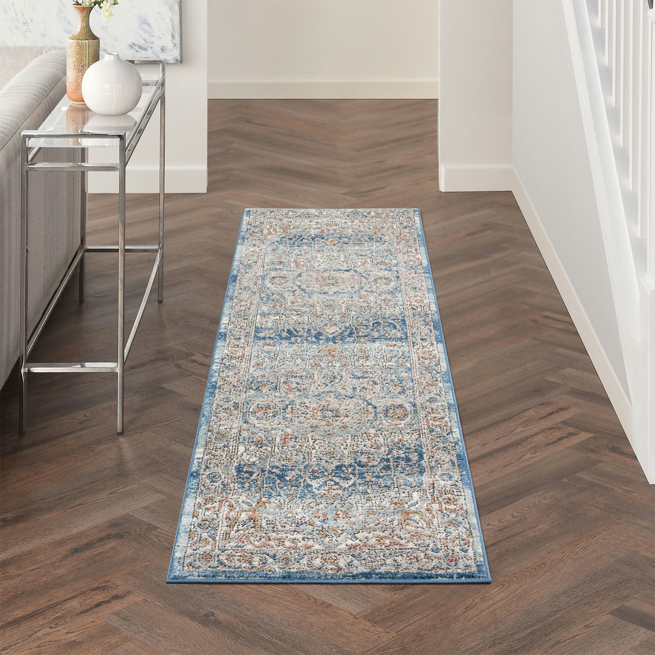 Quarry Runner Rug - Ivory / Blue by Nourison UK