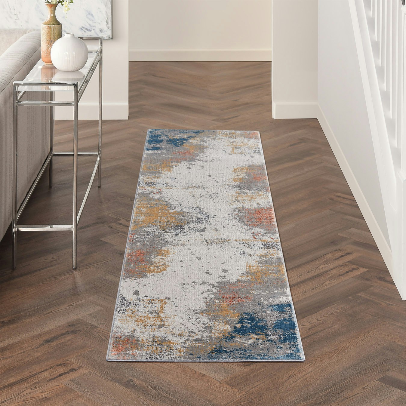 Rustic Textures Runner Rug - Grey / Blue - Distressed by Nourison UK