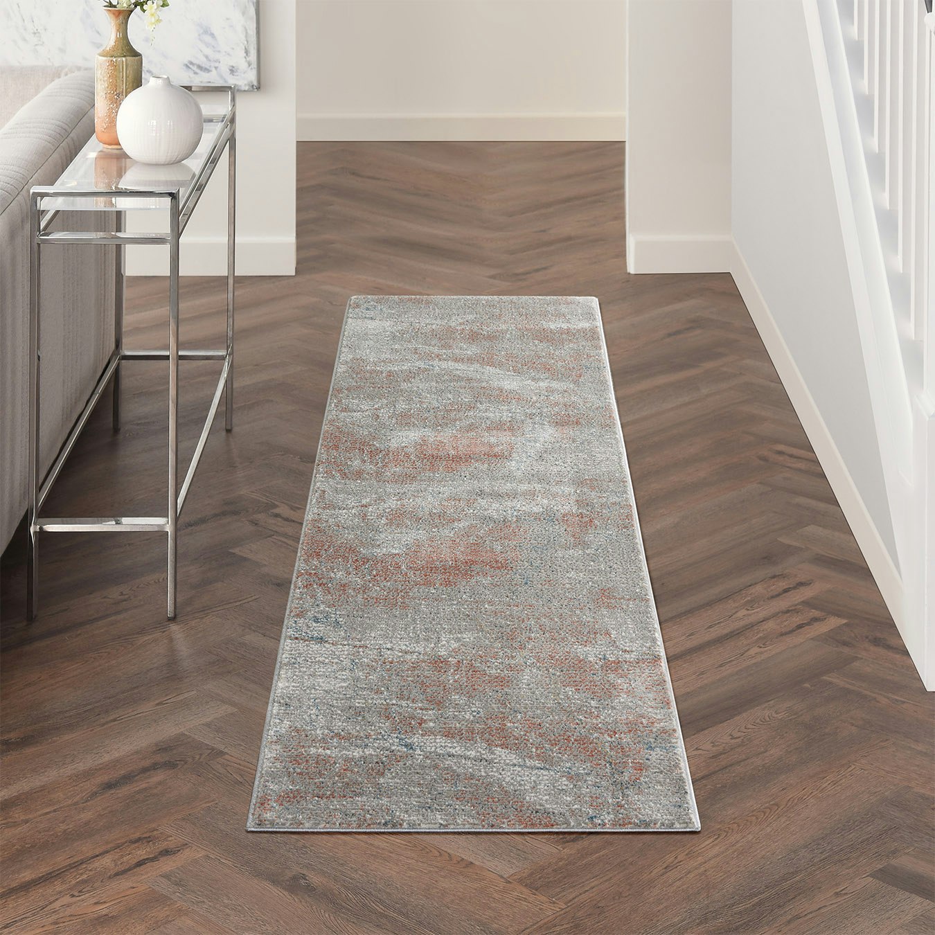 Rustic Textures Runner Rug - Light Grey / Rust by Nourison UK