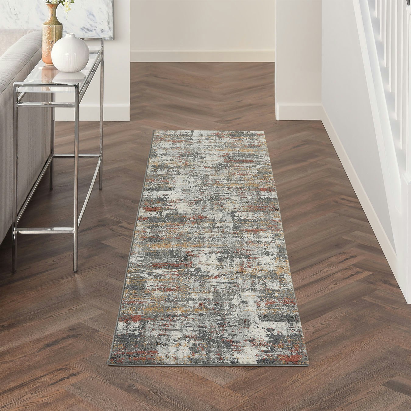 Tangra Runner Rug - Grey / Multicoloured - Distressed by Nourison UK