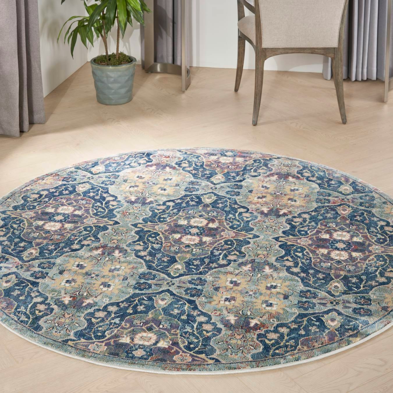 Ankara Global Round Area Rug - Navy / Colourful by Nourison UK