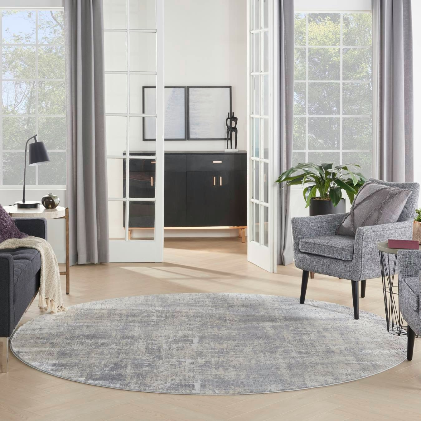 Rustic Textures Round Rug - Ivory / Silver by Nourison UK