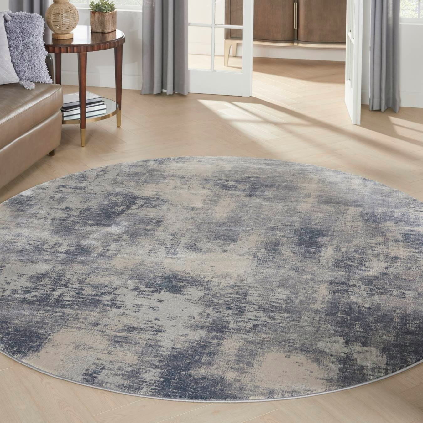 Rustic Textures Round Rug - Blue / Ivory by Nourison UK