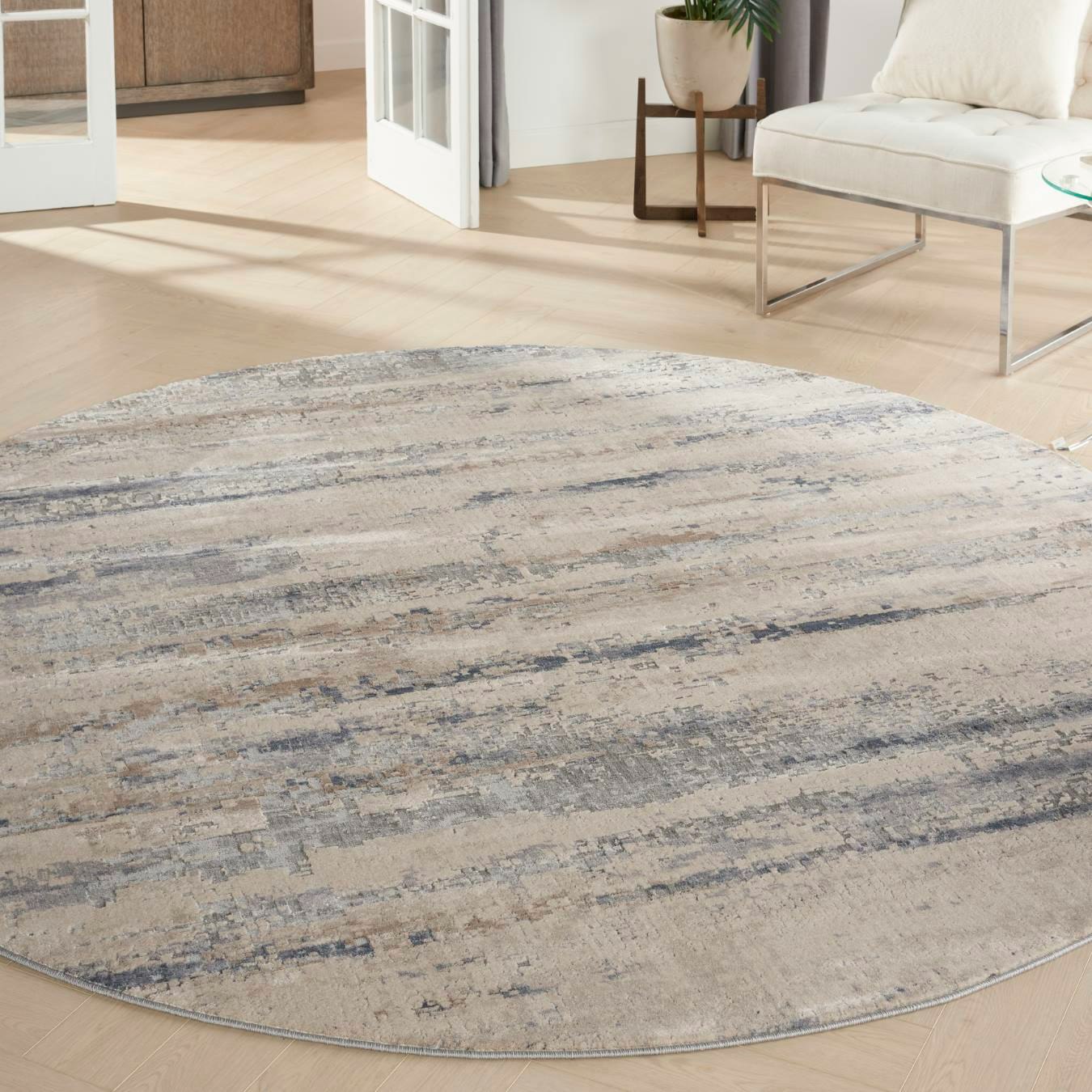 Rustic Textures Round Rug - Beige / Grey / Brown by Nourison UK