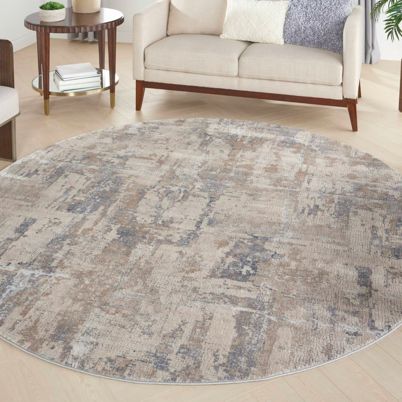 Rustic Textures Round Rug - Grey / Beige / Brown by Nourison UK