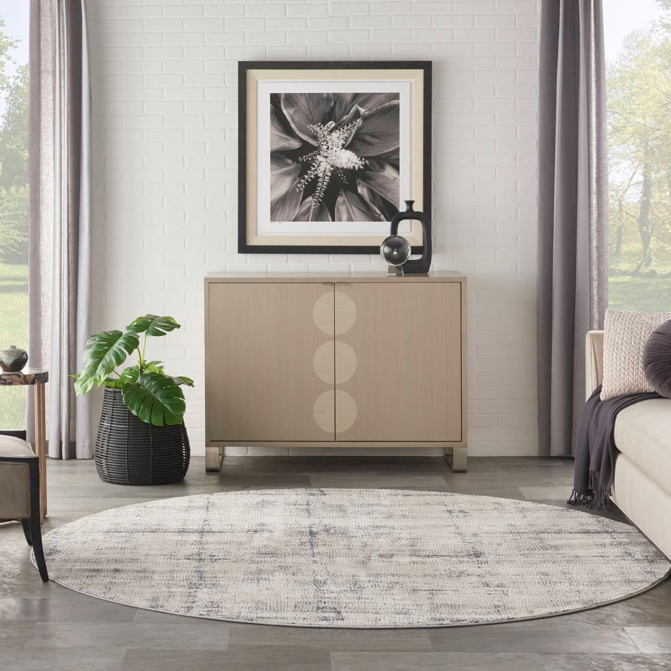 Rustic Textures Round Rug - Ivory / Blue by Nourison UK