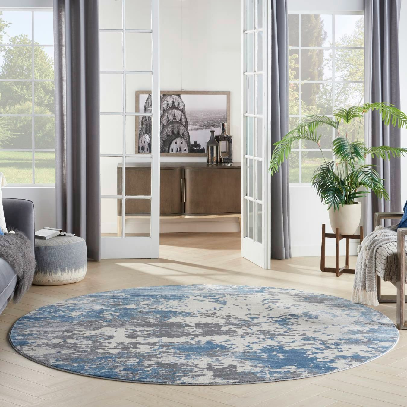 Rustic Textures Round Rug - Grey / Blue by Nourison UK