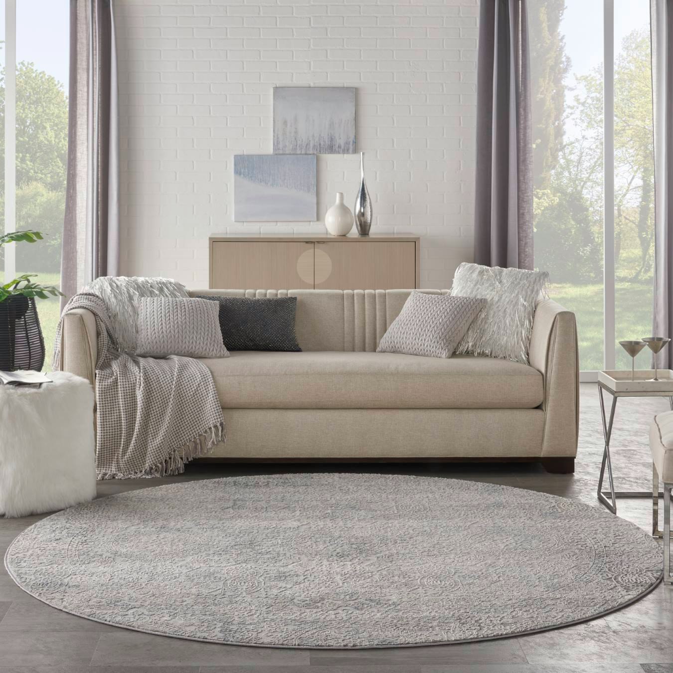Rustic Textures Round Rug - Ivory / Light Blue by Nourison UK