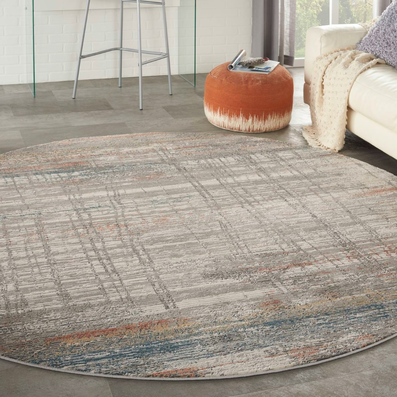Rustic Textures Round Rug - Grey / Colourful by Nourison UK