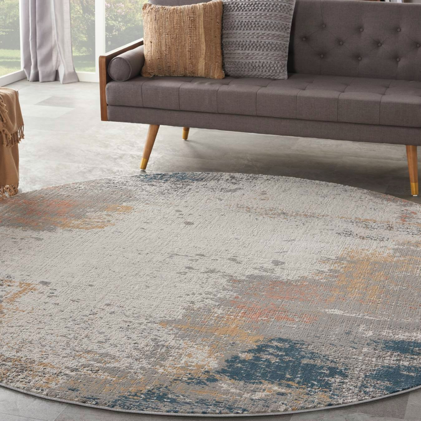 Rustic Textures Round Rug - Grey / Light Blue by Nourison UK