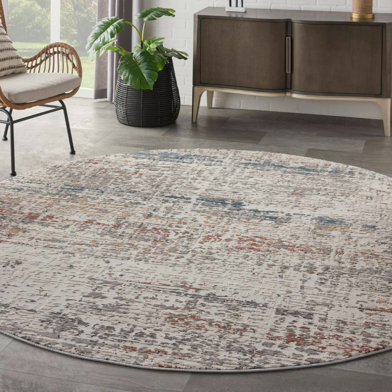 Rustic Textures Round Rug - Light Grey / Colourful by Nourison UK