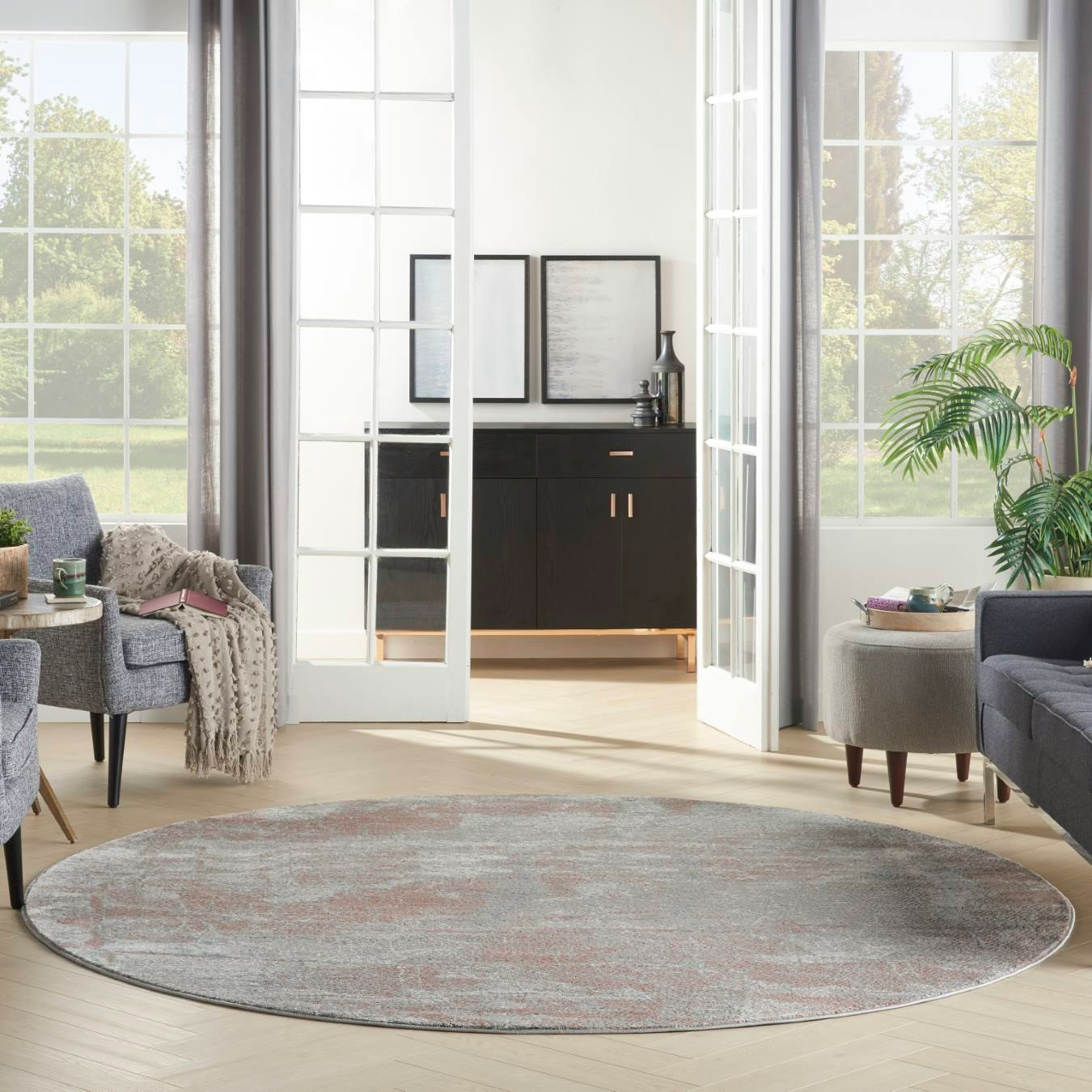 Rustic Textures Round Rug - Light Grey / Rust by Nourison UK