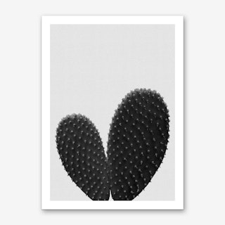 Heart Cactus Black & White Art Print