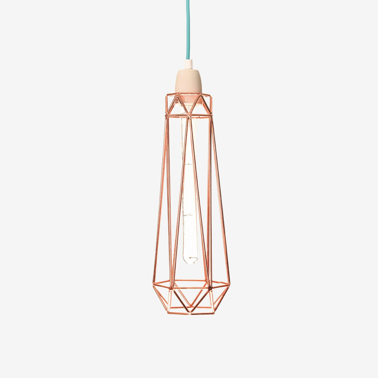 Blue And Copper Pendant Light industrial pendant light slim diamond in copper with blue cord by filamentstyle